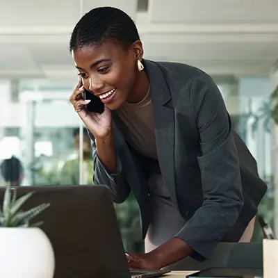 1148953608 Business employee talking on the phone.