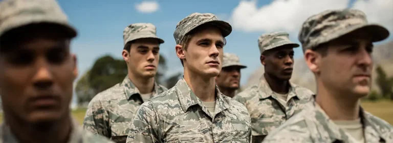 Soldiers standing at attention in a group.